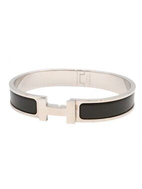 Hermes Bangle Clic Clac PM Metal Silver Black Bracelet
